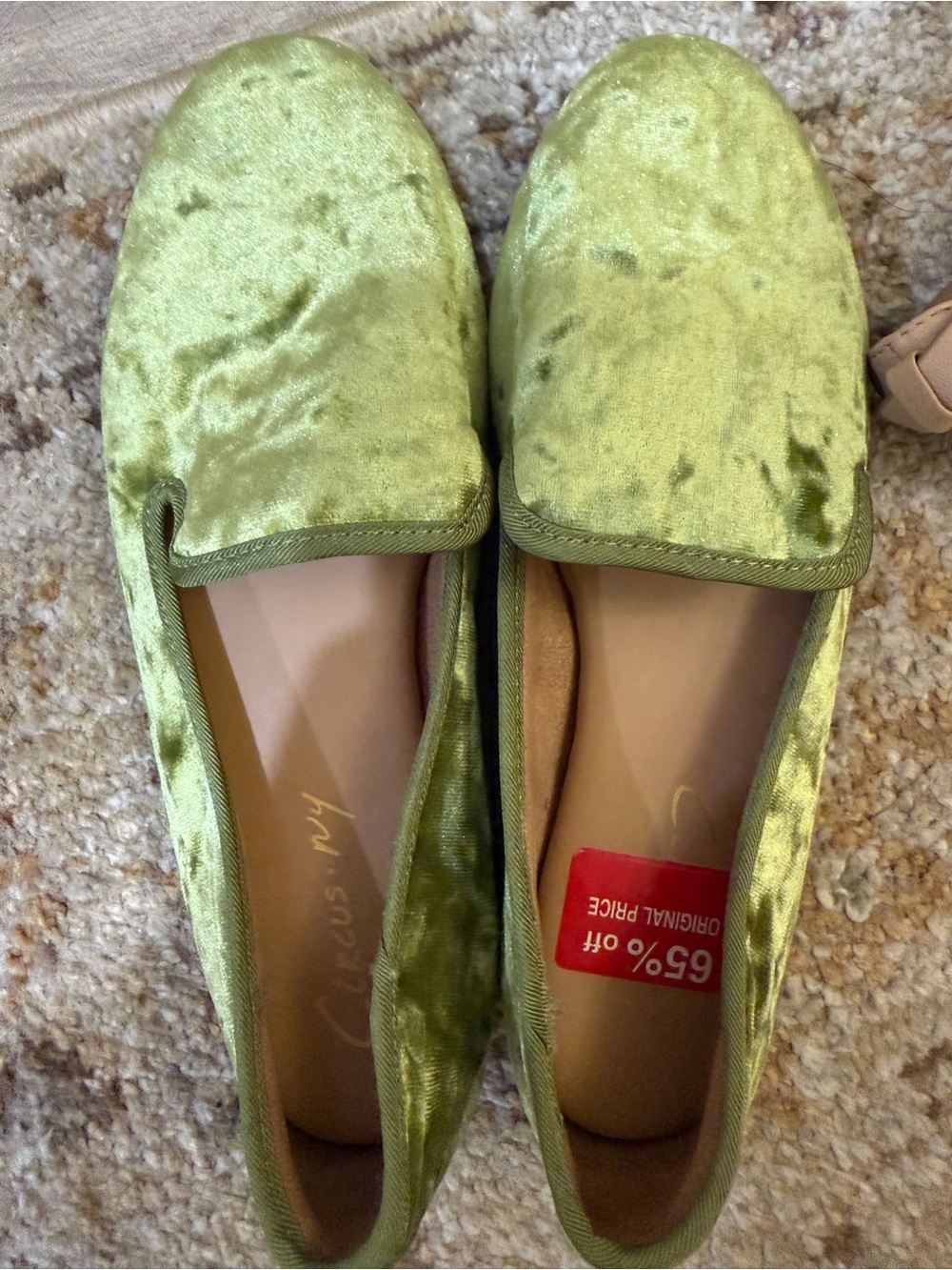 Circus Ny by Sam Edelman Green Velvet Slip-On Flats - Women's Comfort Loafers 6